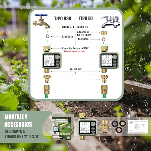 Programador de riego sensor de lluvia latón