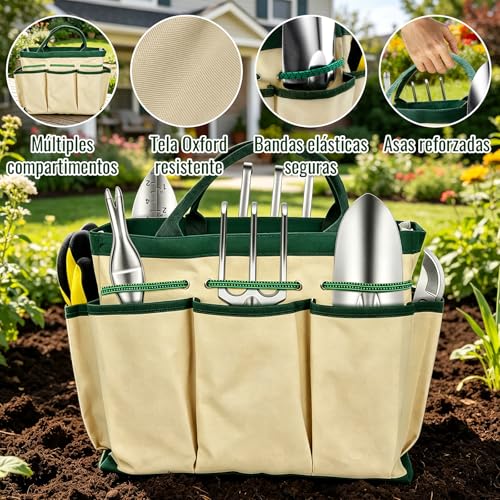 8 Piezas Juego de Herramientas de Jardín - Kit de Jardinería con Bolsa, Trasplantadora,