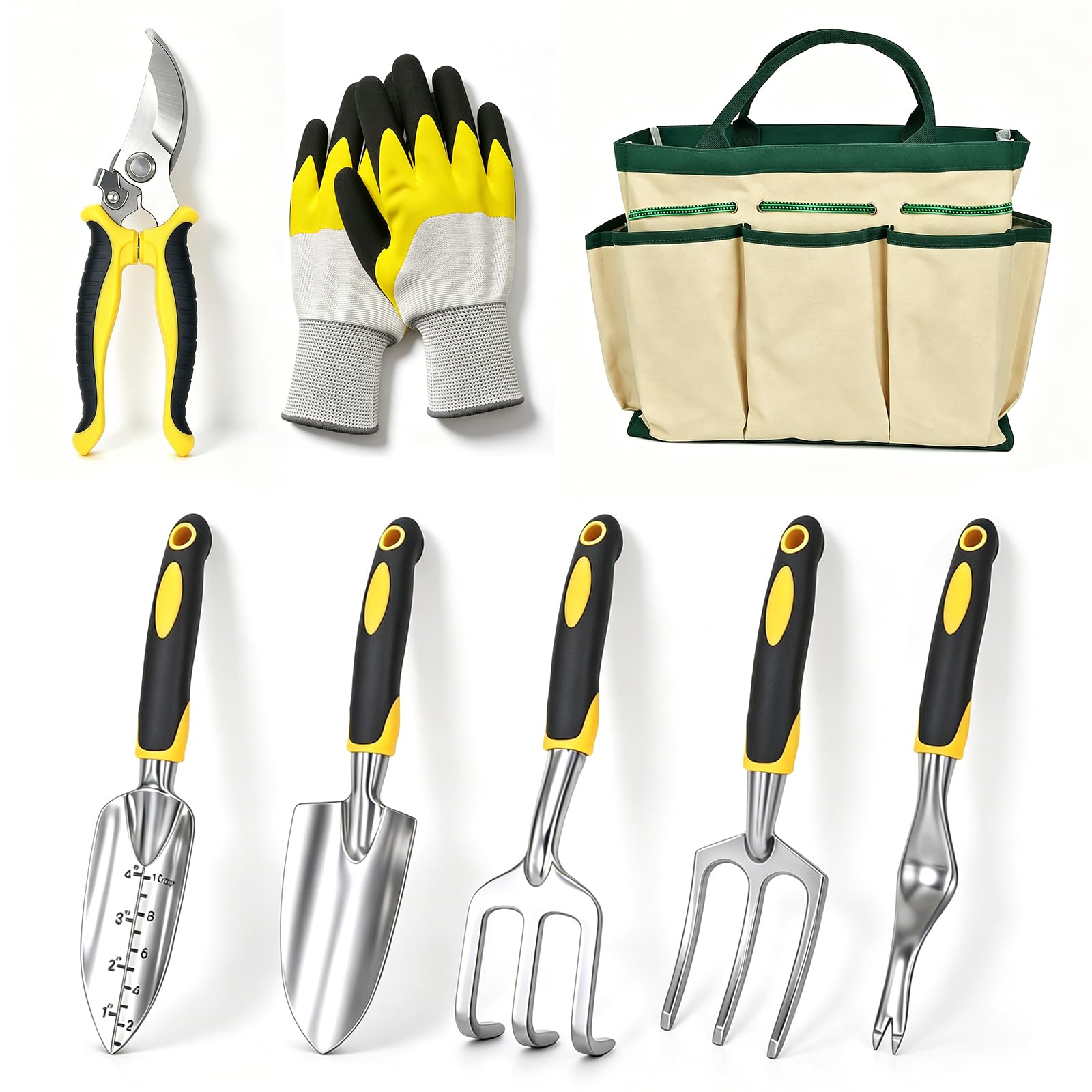 8 Piezas Juego de Herramientas de Jardín - Kit de Jardinería con Bolsa, Trasplantadora,