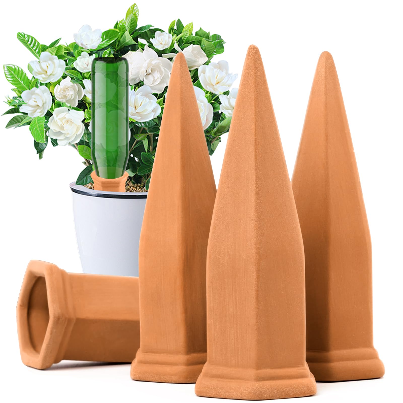 Riego Automático para Plantas, 4 PCS Riego por Goteo Picos, Conos de Terracota de