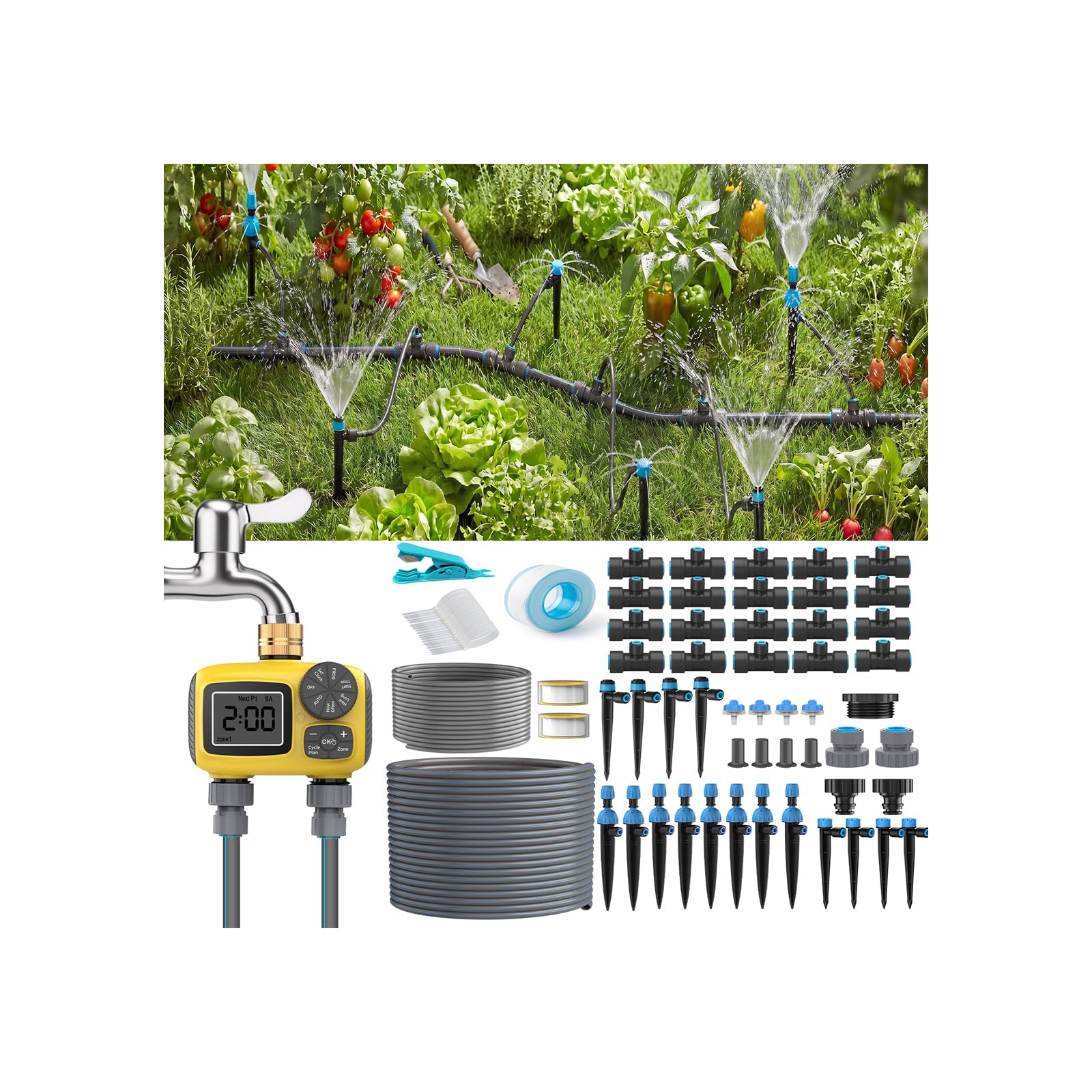 Kit de Sistema de Riego por Goteo con Temporizador Automático de Agua de 2 Zonas con