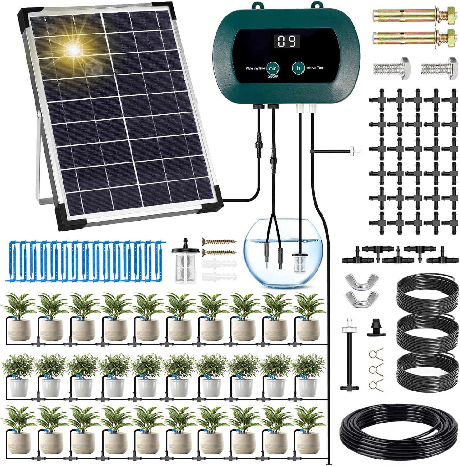 Kit de Riego por Goteo Automático Energía Solar, Sistema de Riego Automático Solar,