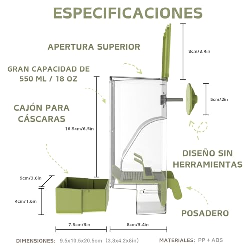Comedero automático para pájaros, comedero para Jaula de pájaros con Percha para