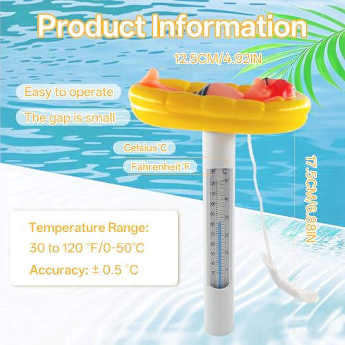Termómetro de Piscina,Termómetro Flotante para Piscina, Termometro Agua con Cuerda para