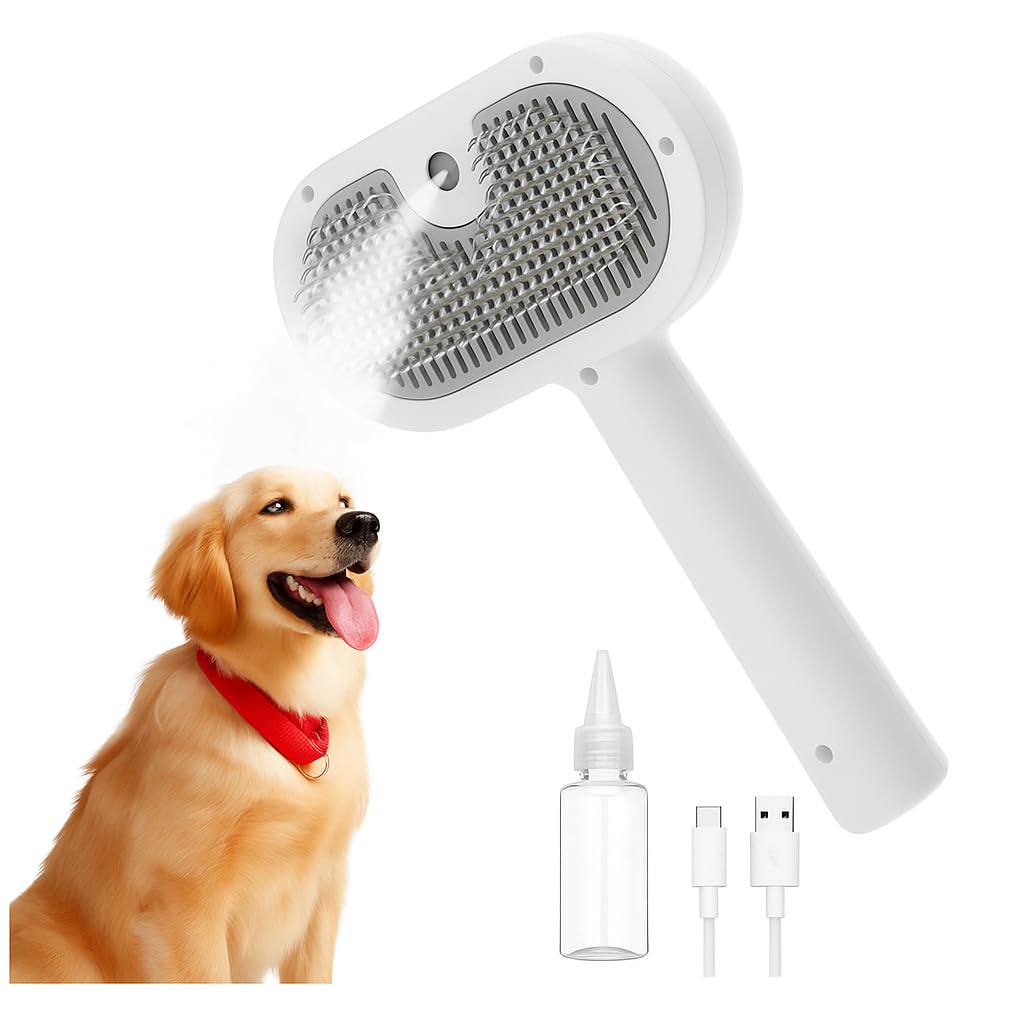 Cepillo Vapor Para Perros y Gatos, Cepillo Vapor Para Mascotas, 3 en 1, Limpia, Desenreda