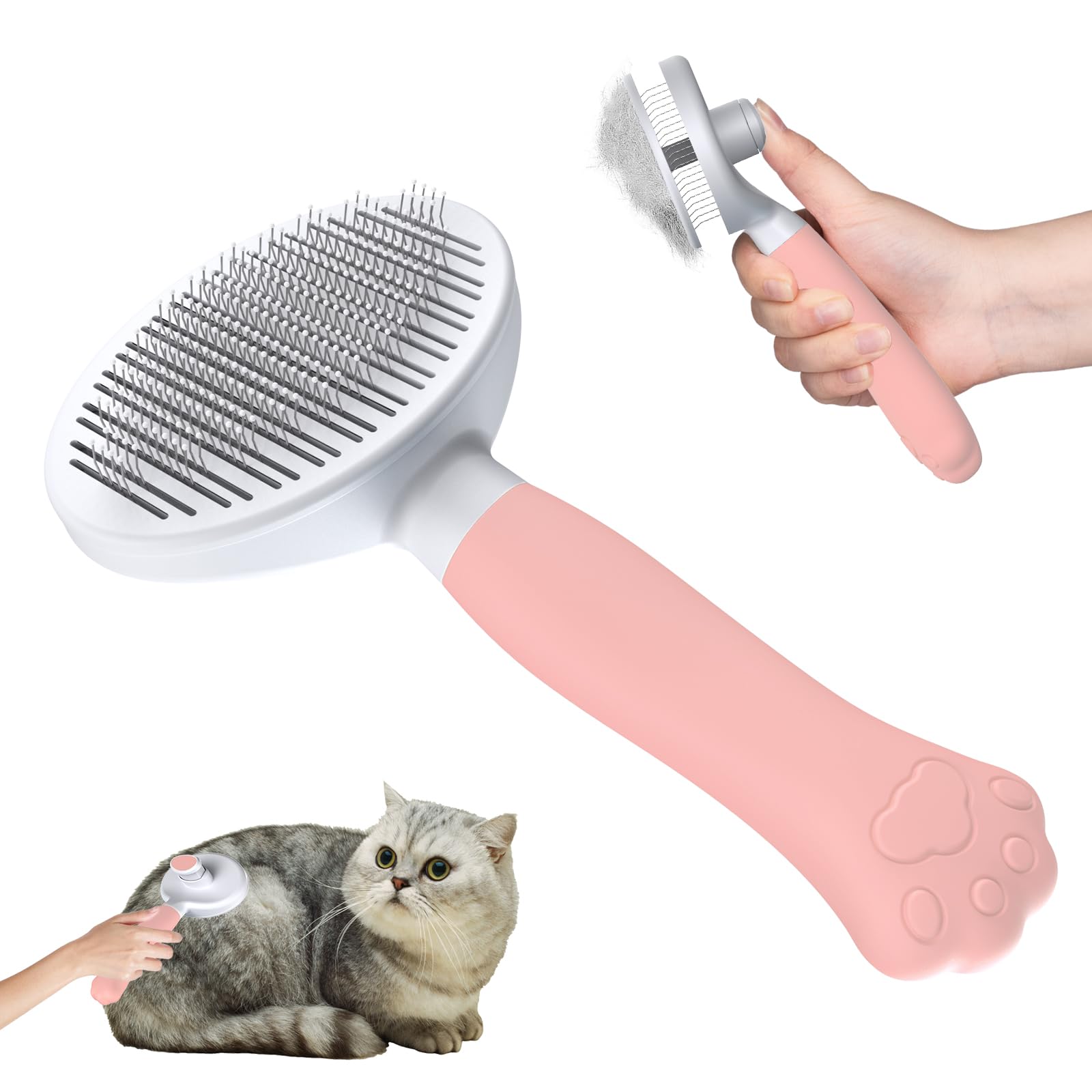 Cepillo para Gatos y Perros Zivacate [Agarre Ergonómico y Limpieza con un Solo Clic y