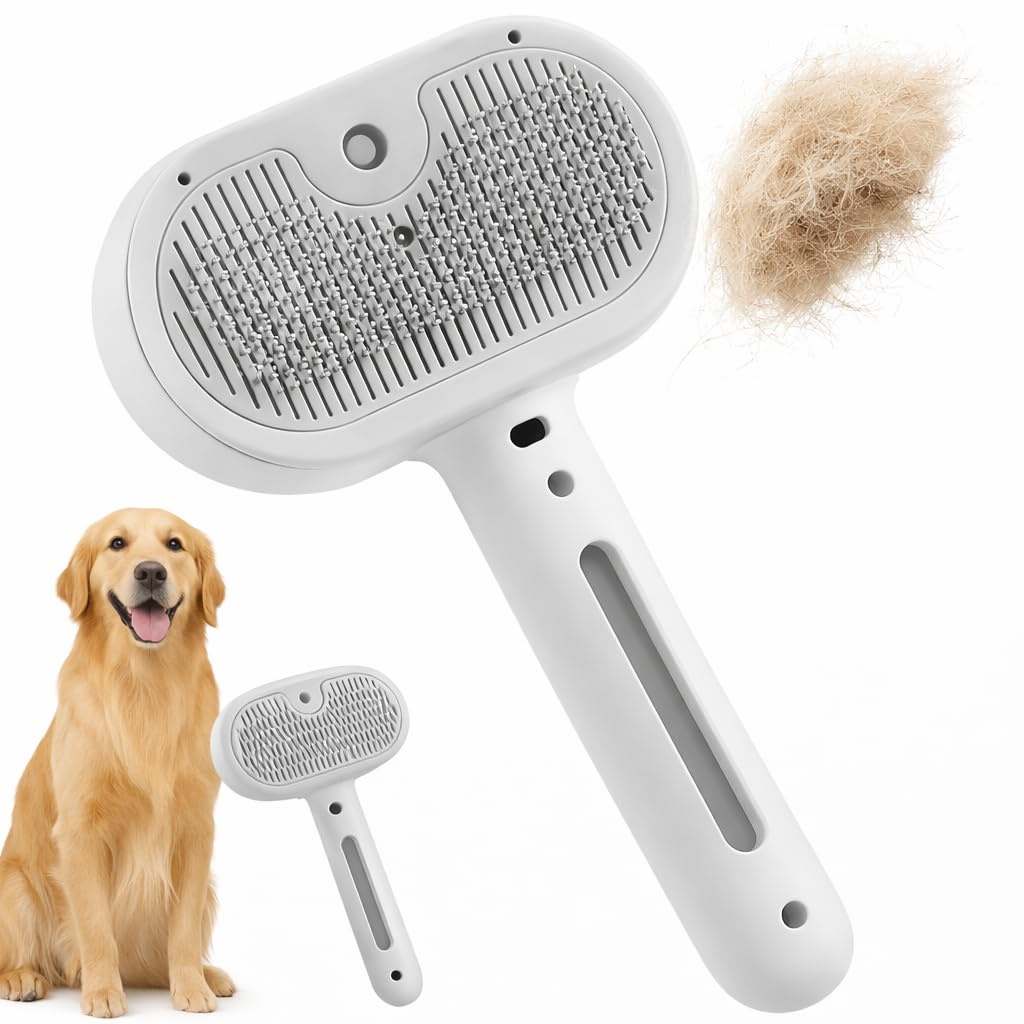 Cepillo 2 en 1 para Mascotas con Pulverizador – Peine Desenredante y Quitapelos