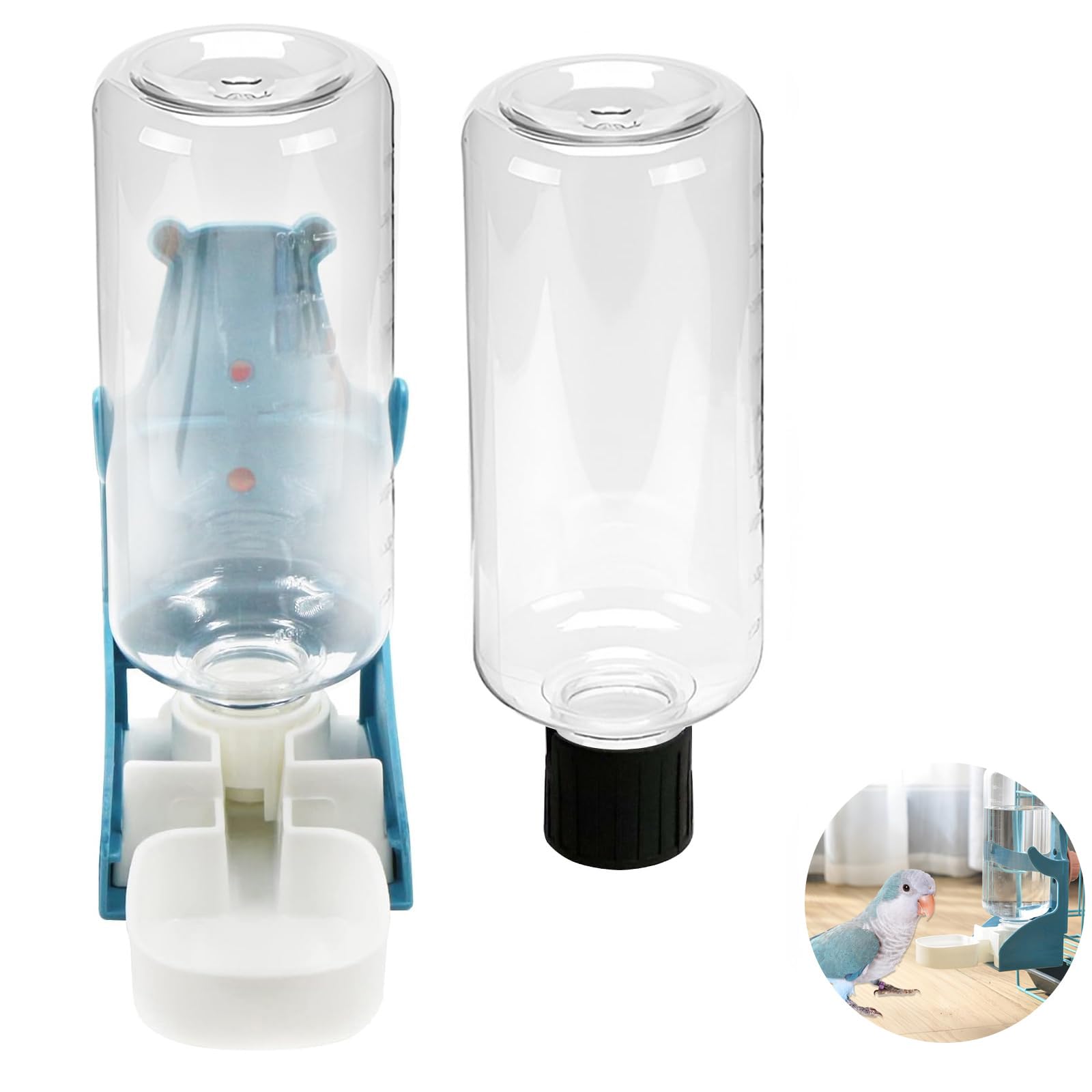 Bebedero automático por sifón para pájaros y roedores – 2 Botellas de 500ml + Base,