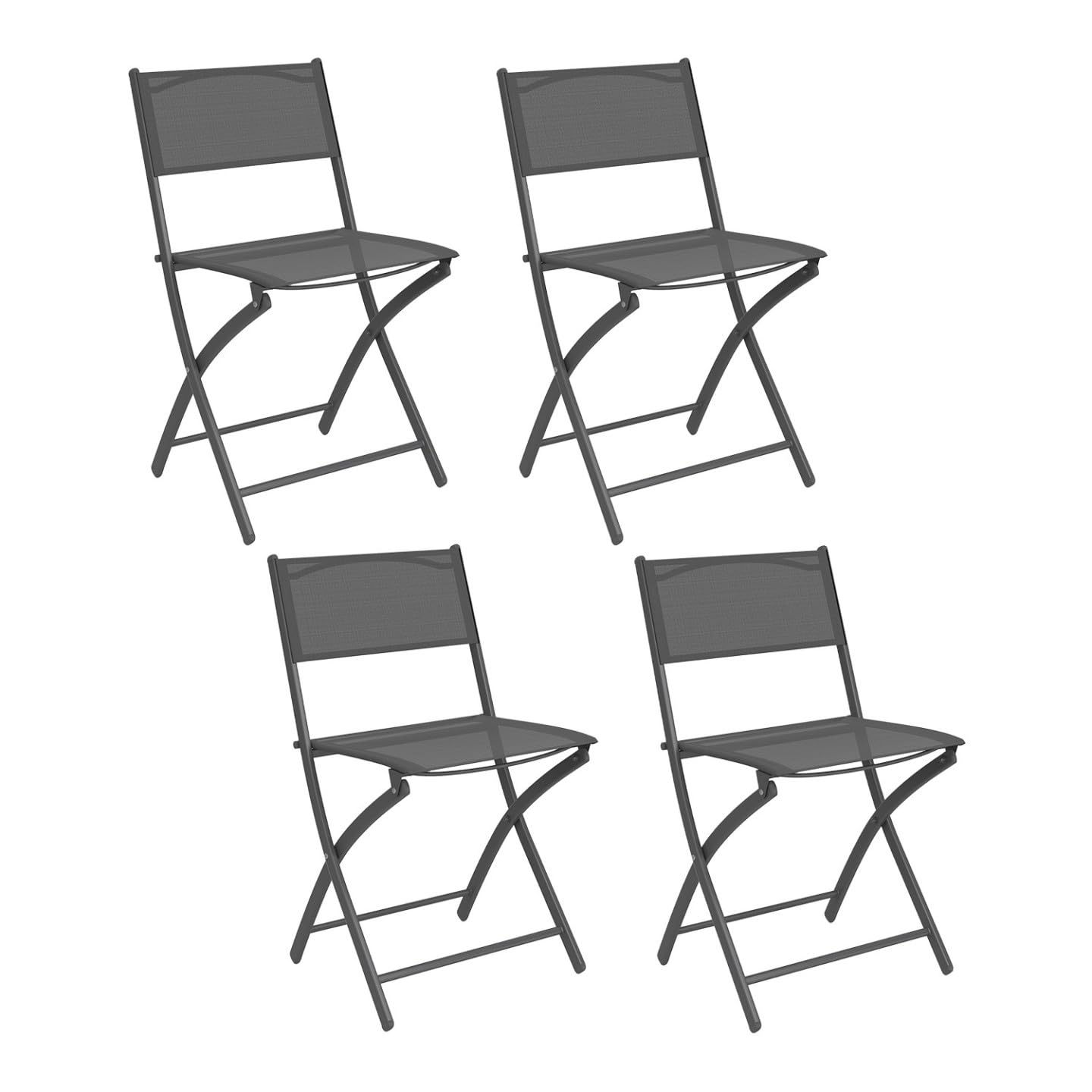 IDMarket - Pack de 4 sillas plegables de jardín Bastia de metal y textileno, gris