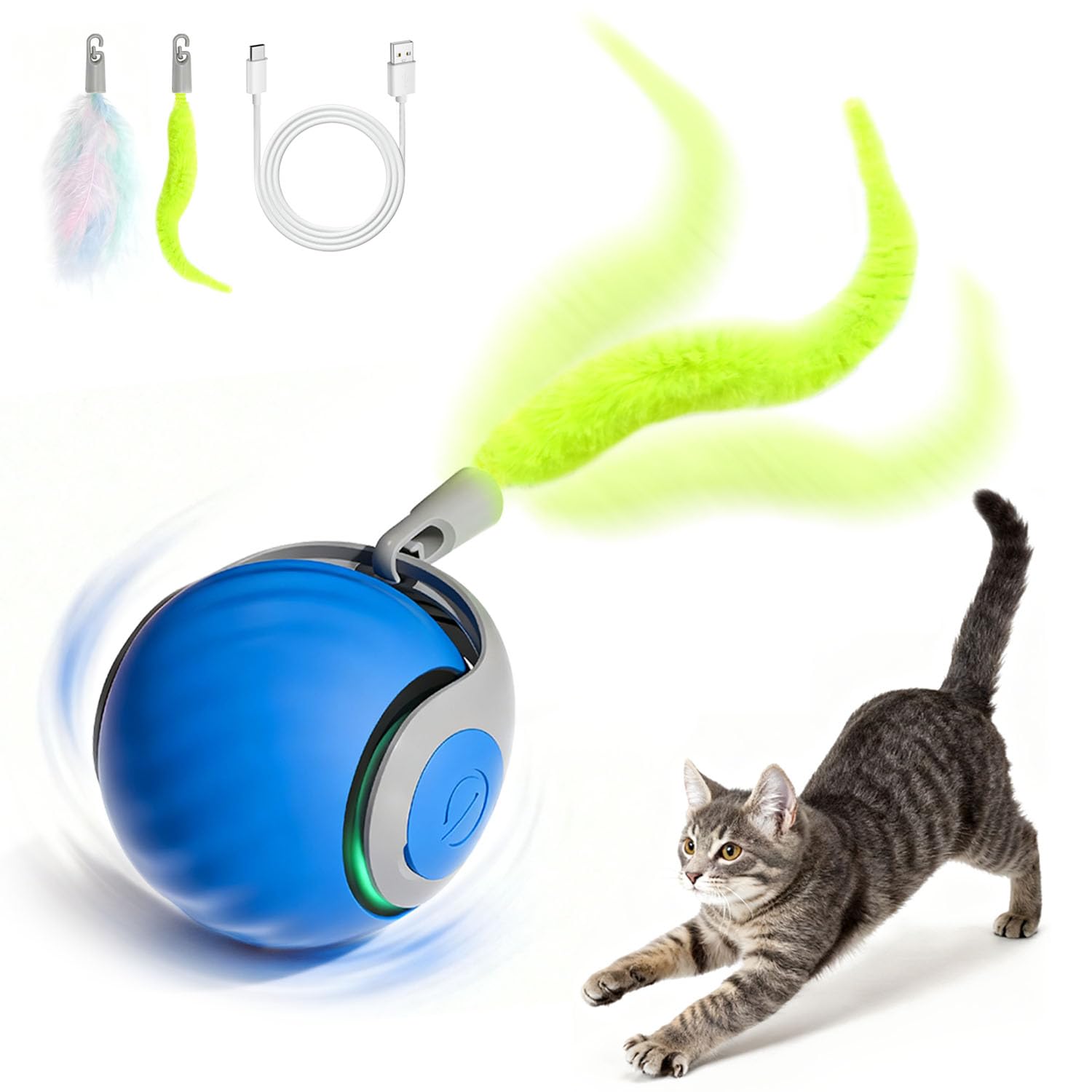Juguete Interactivo Gato Pelota,Speedy Tail 2.0 Eléctrico Bola de Juguete Interactivo