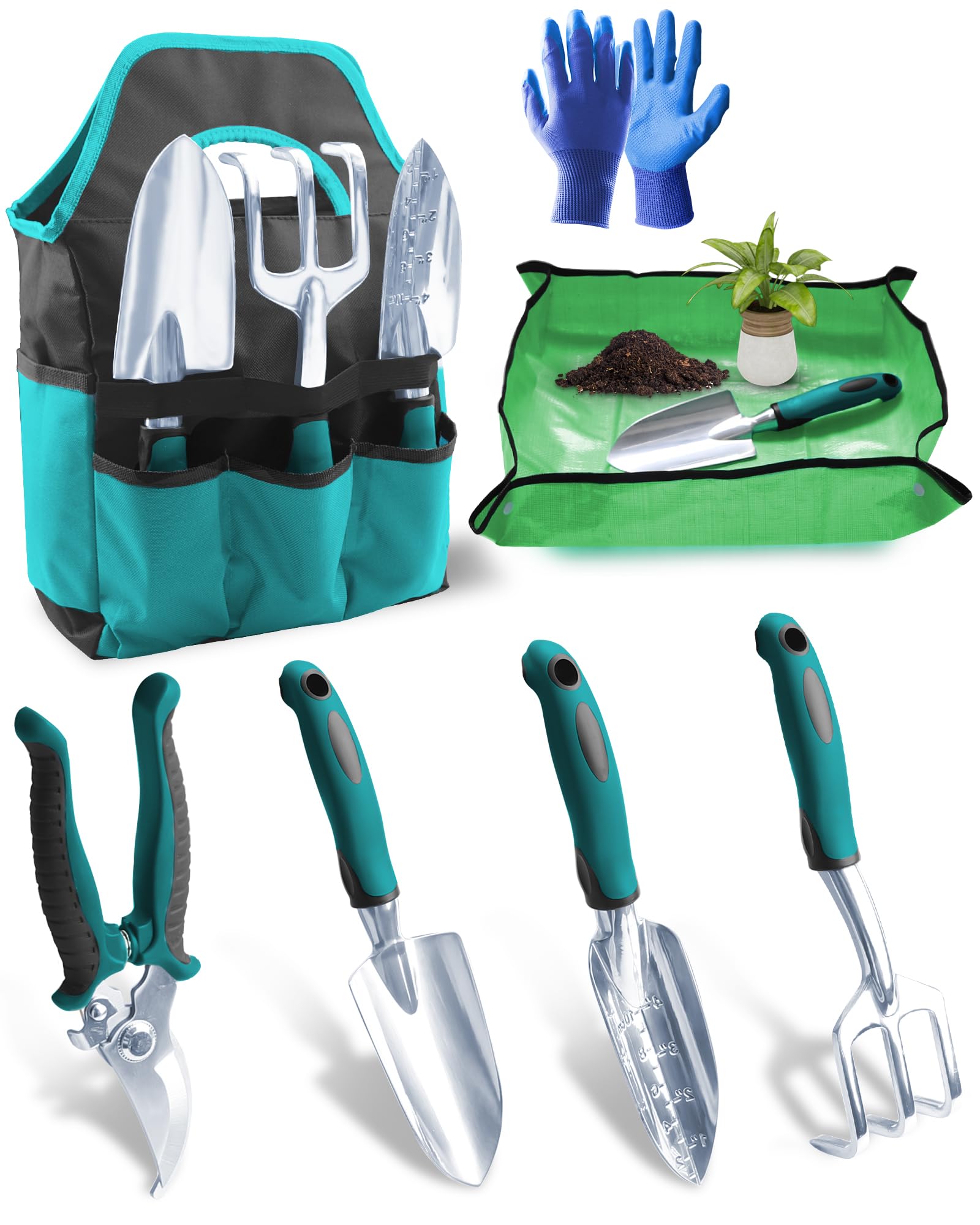 7 Piezas Juego de Herramientas de Jardinería con Mango Ergonómico – Kit de Herramientas