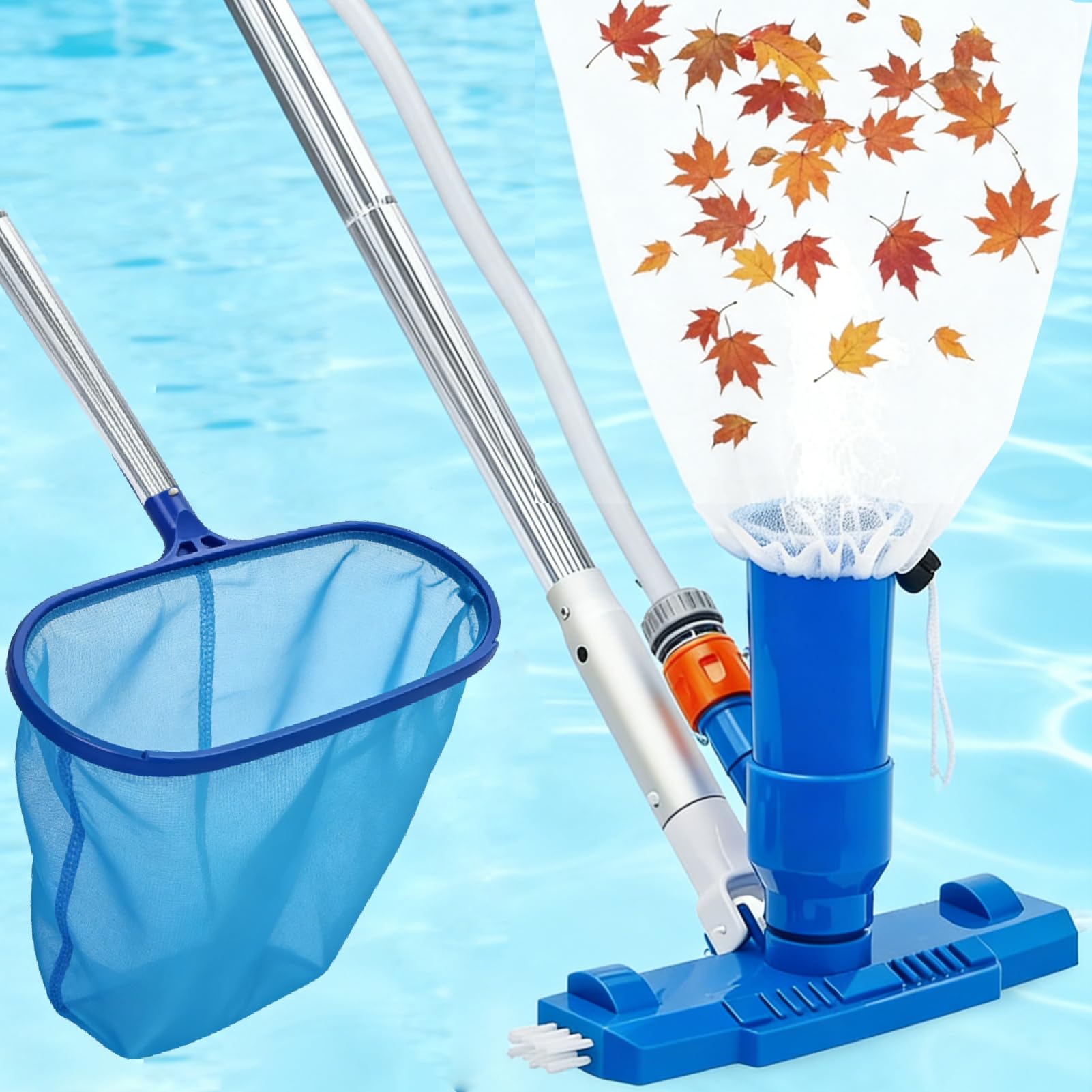 Kit de limpieza de piscina, aspiradora de piscina con grandes redes de piscina, aspirador