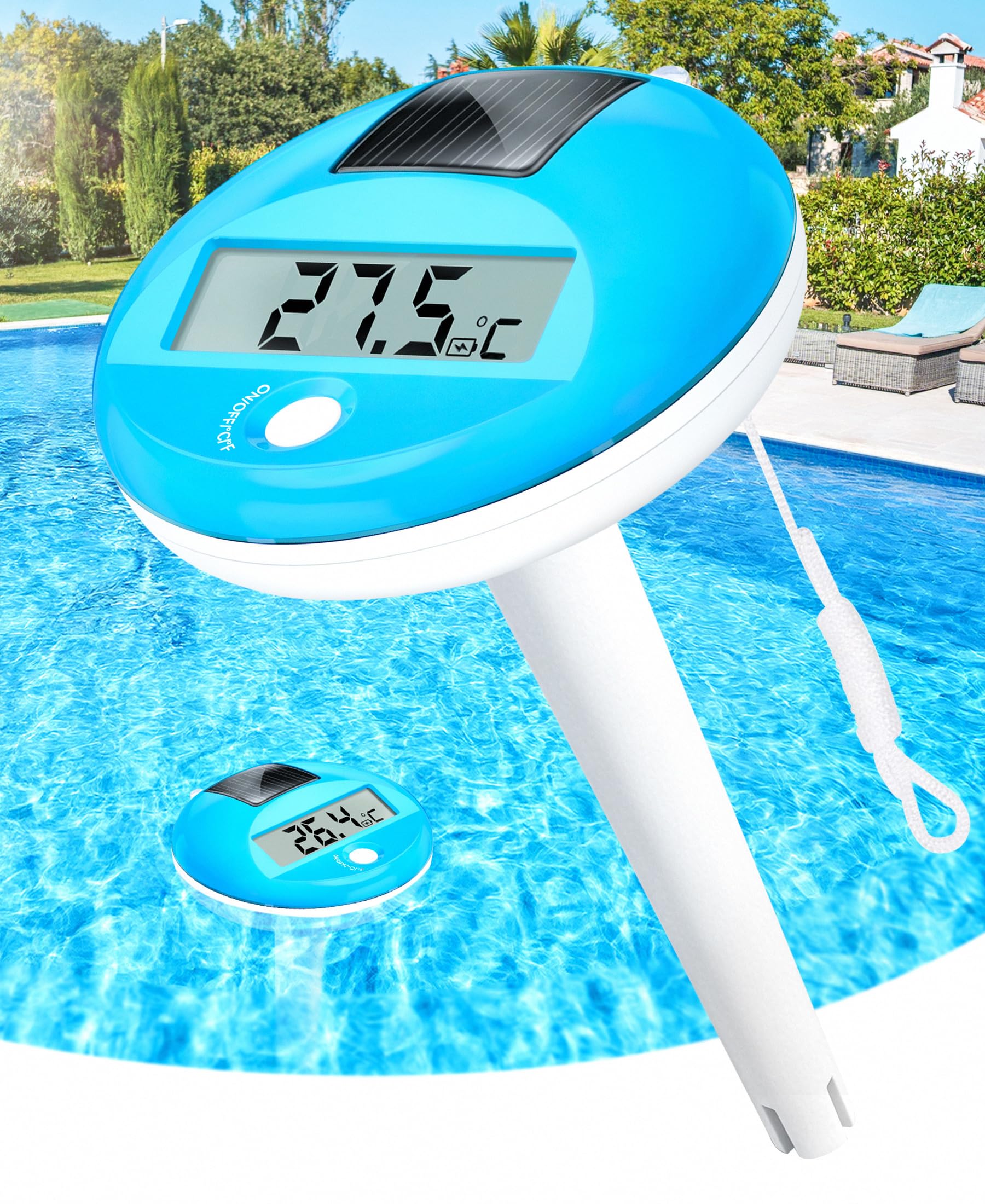 PoolLeader Termómetro Piscina Flotante Solar Termómetro Digital Piscina con Cuerda