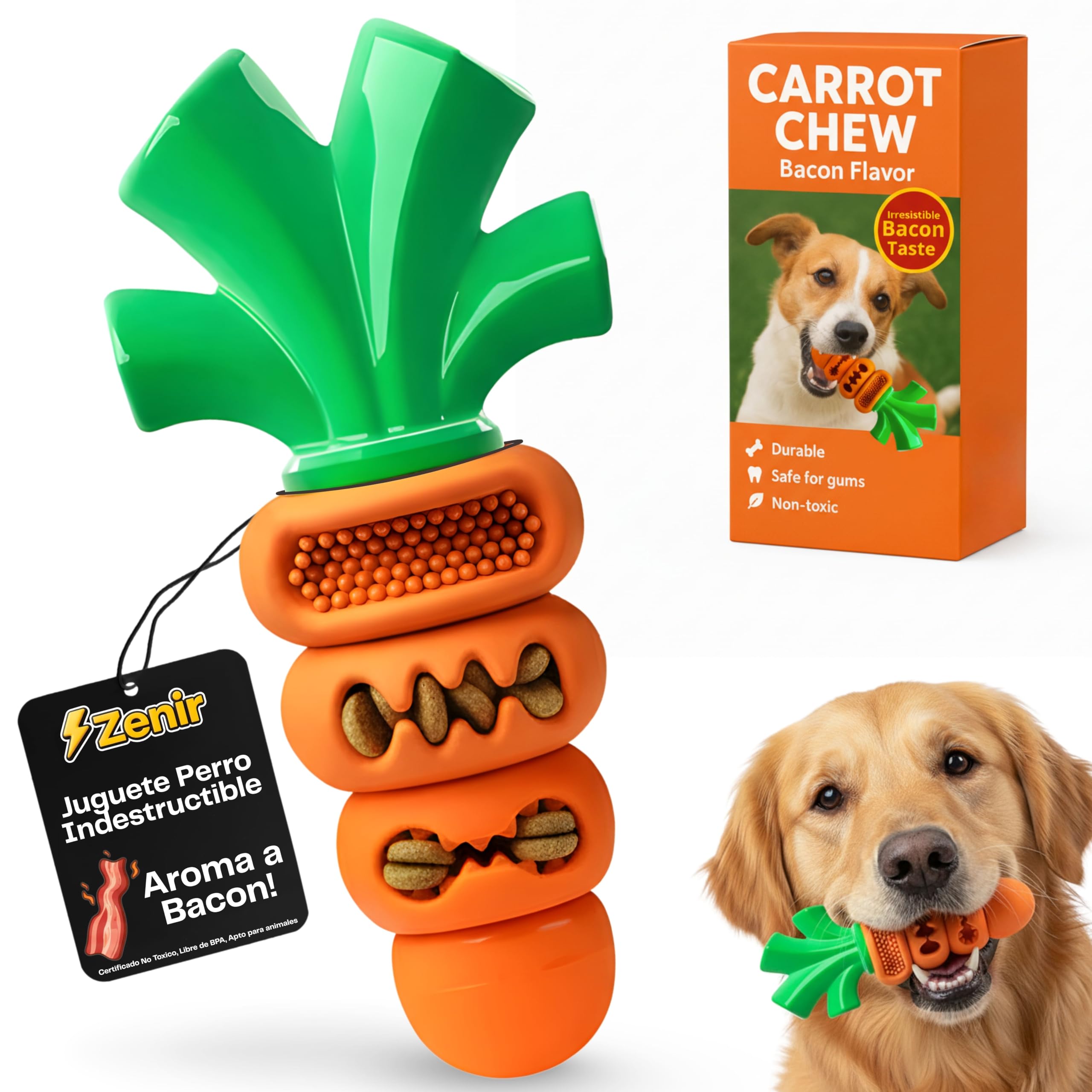Juguete Perro Indestructible Zanahoria con Aroma a Bacon Juguetes para Perros