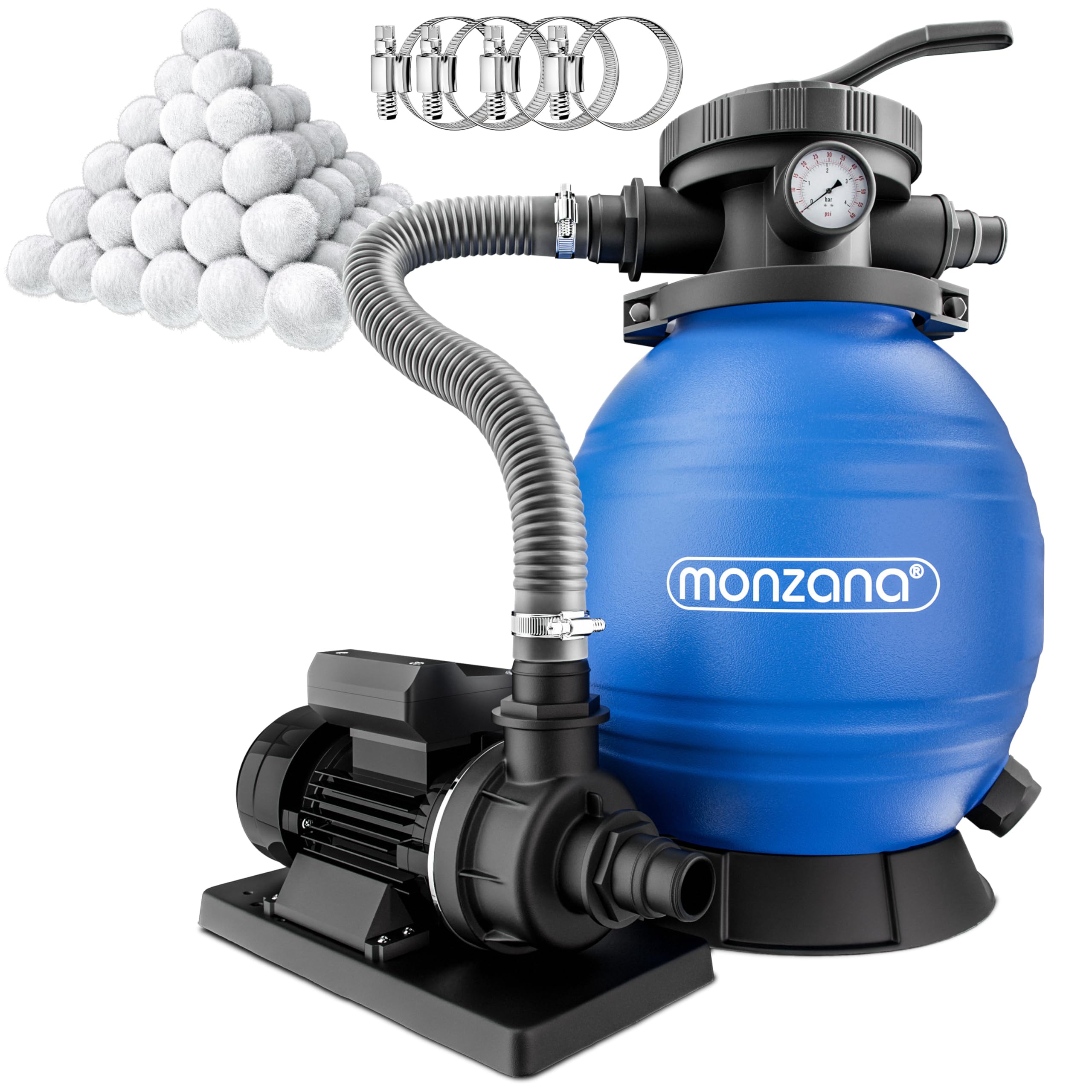 Depuradora de piscina MONZANA filtro de arena 10.200L/h 35.000L 400W 38 mm