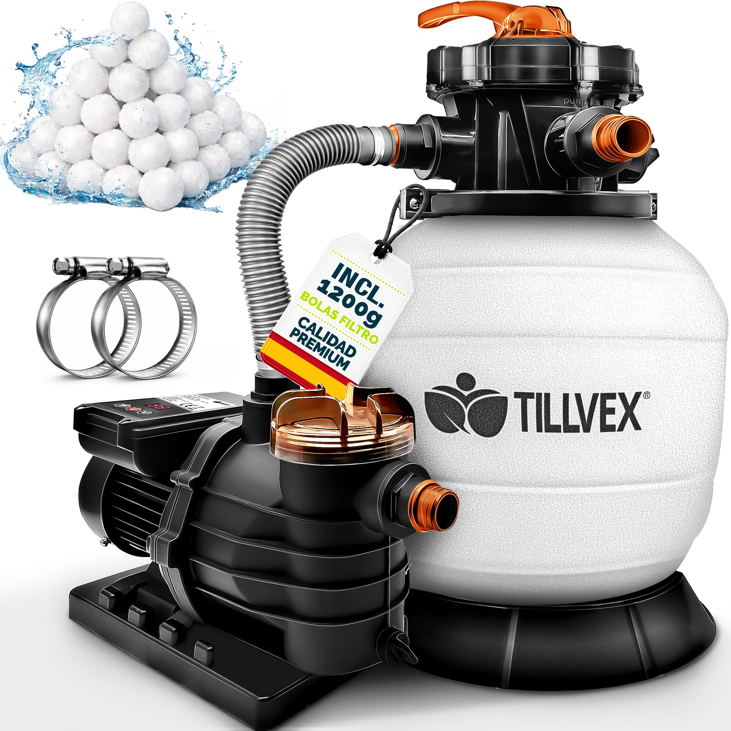 Depuradora de piscina tillvex filtro de arena 13.200L/h 40.000L 38 mm 7 Funciones