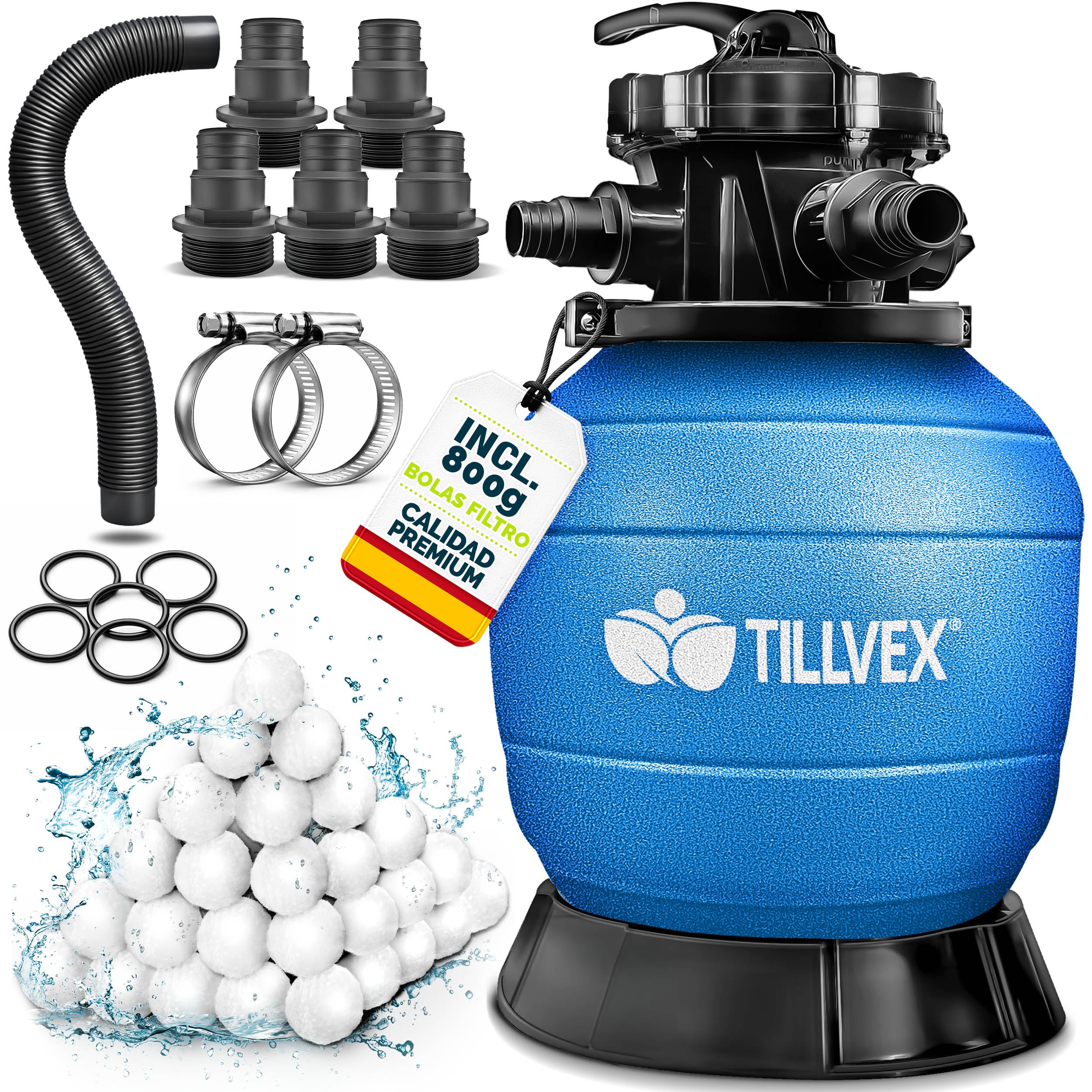 Depuradora de piscina tillvex filtro de arena 35 m 35.000 litros 38mm 7 v