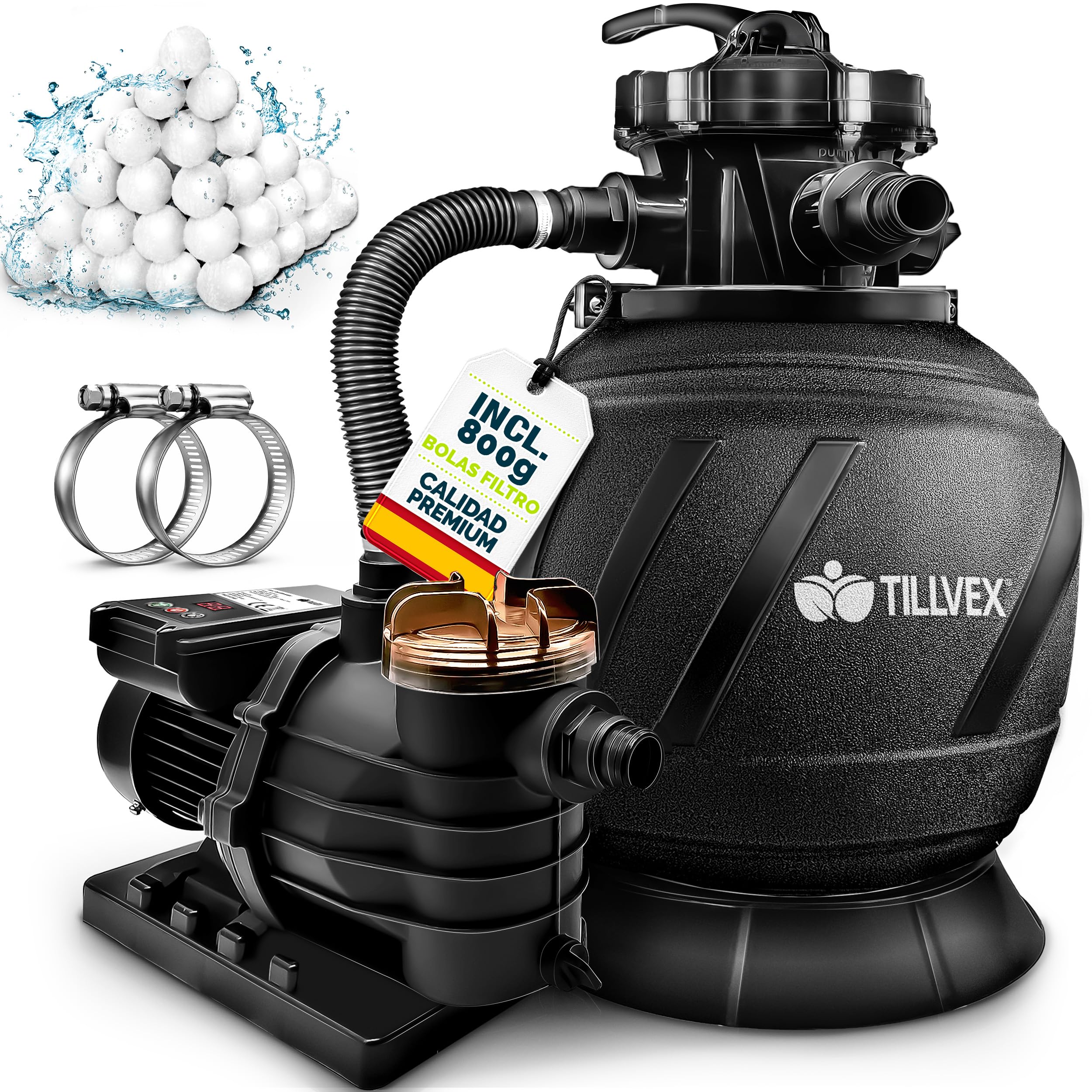 Depuradora de piscina tillvex filtro de arena 10 m³/h 38 mm 7 Funciones