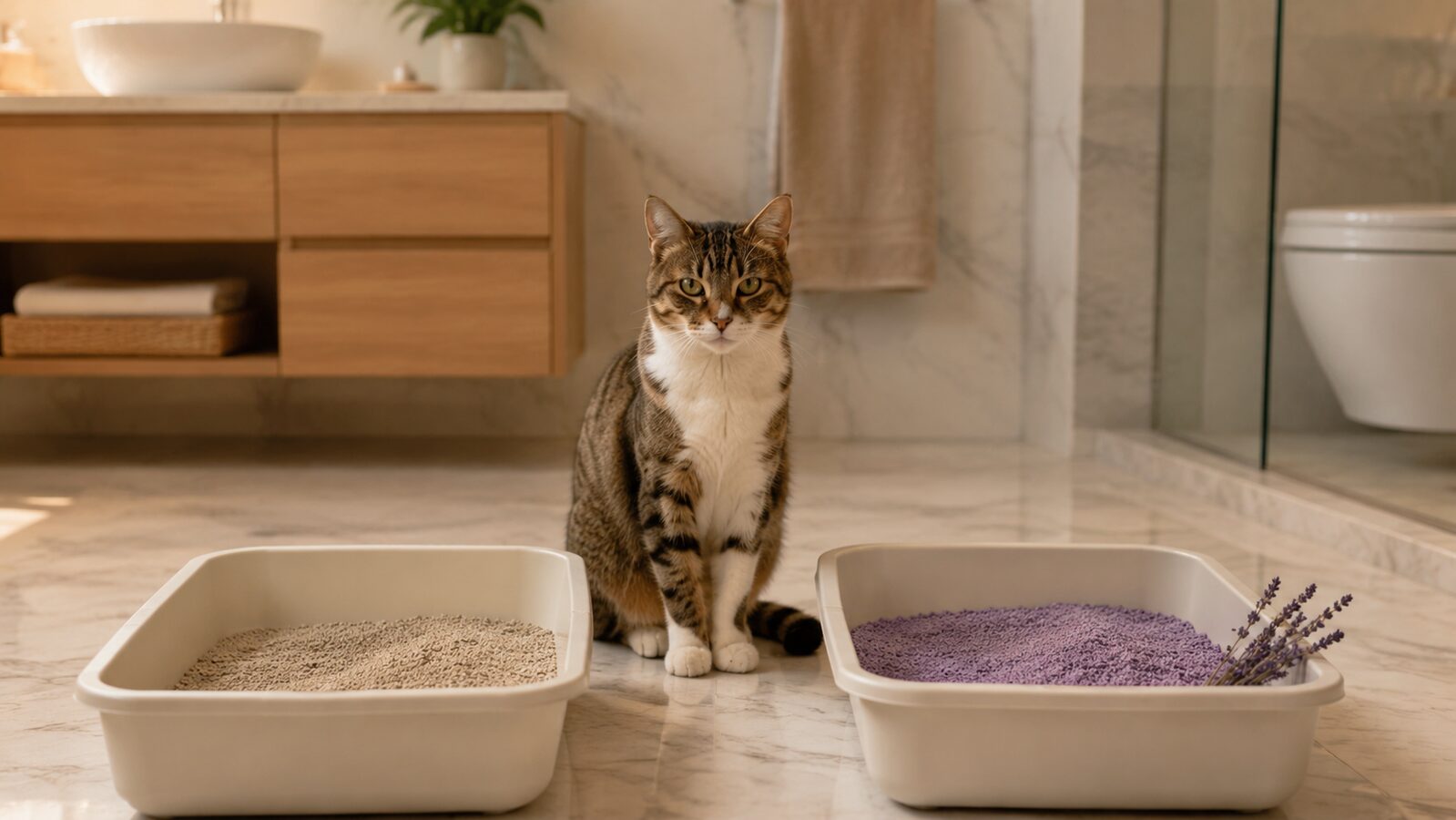 Arena para gatos con perfume de lavanda y arena sin perfume