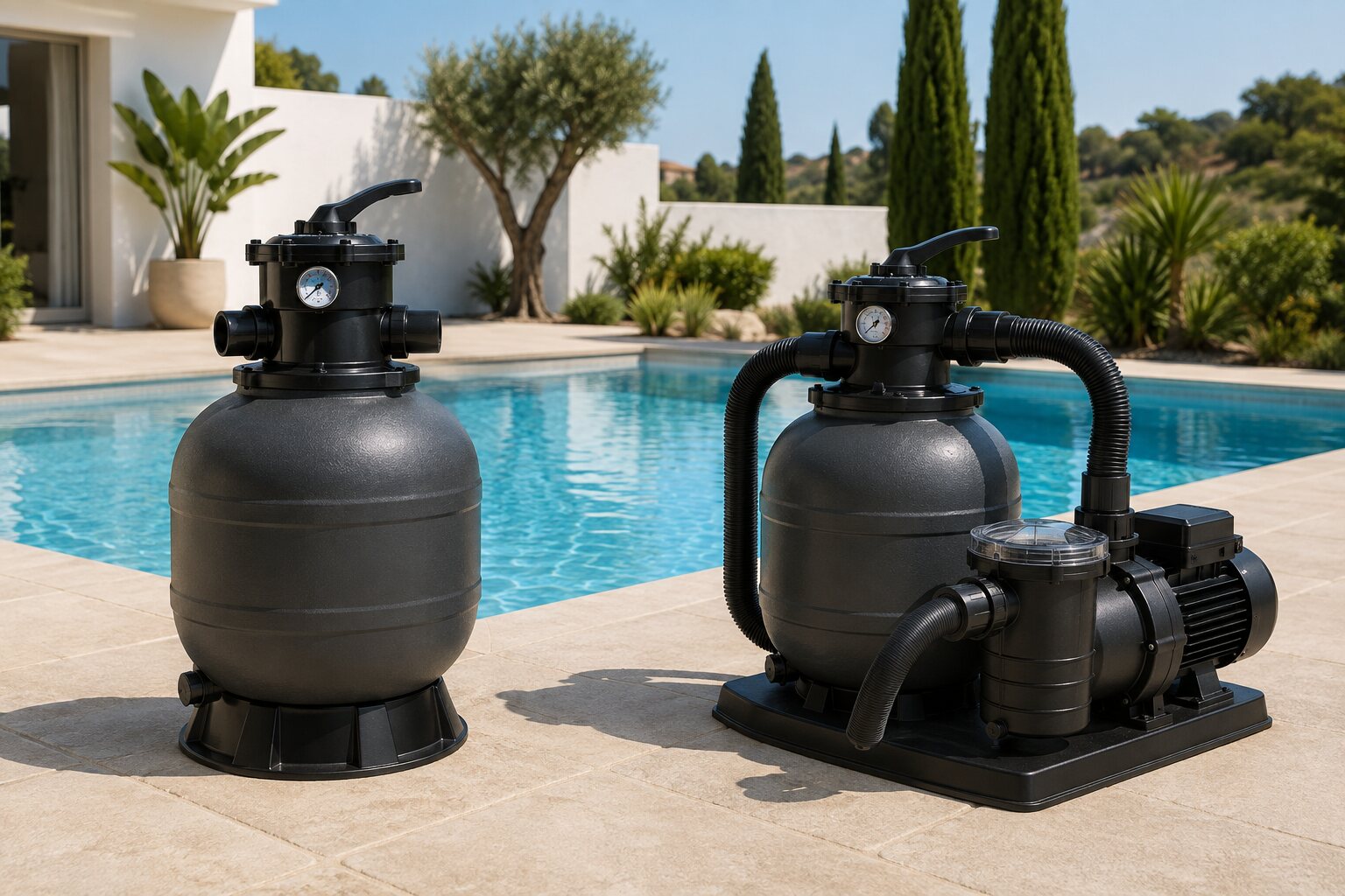 Comparativa de filtro de arena para piscina: depósito sin bomba frente a sistema completo con bomba