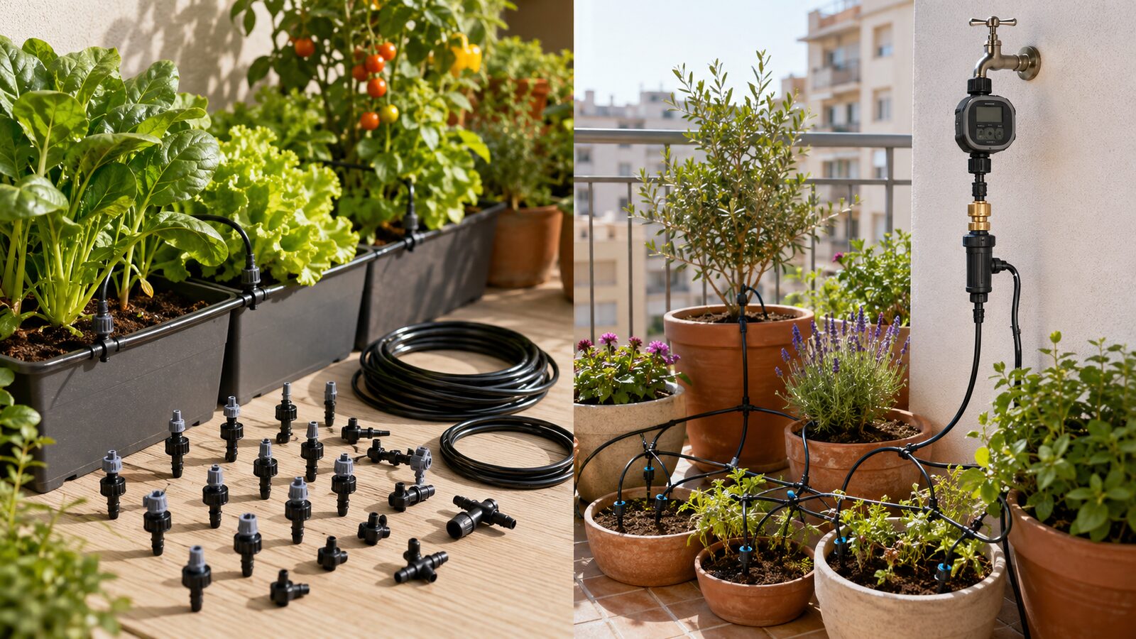 Goteros para macetas y huerto comparados con un kit de riego automático